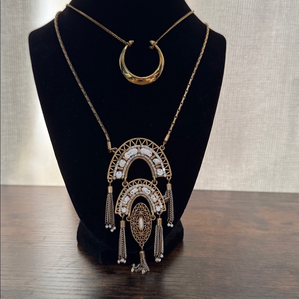 Stella & Dot Gold-Tone Necklaces Mirage Tassel Pendant and Double Horn Pendant